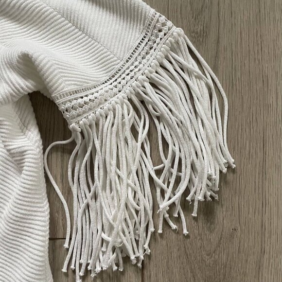 Travelers Collection by Chico's Women Fringe Duster Cardigan Size 3 White - Picture 3 of 11